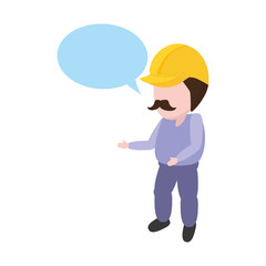 worker with hardhat and speech bubble