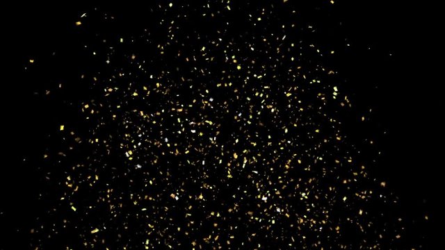 Golden Confetti Party Popper Explosions on a Black and Green Backgrounds. 3d loop animation, 4K.
