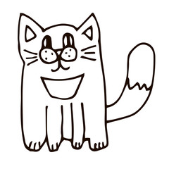 Cartoon doodle thin line cat isolated on white background. Vector illustration. 