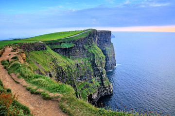 View of the soaring cliffs of Moher at dusk, Ireland
