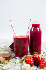 Healthy Smoothie with beet root, apple, strawberry and ginger