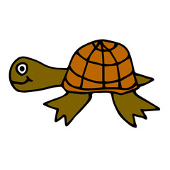 Cartoon doodle linear turtle isolated on white background. Vector illustration.   
