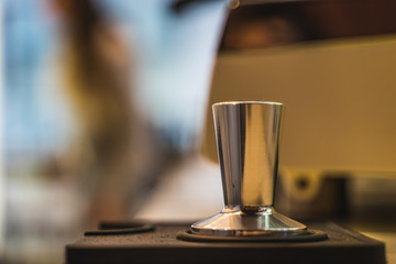 Fototapeta na wymiar Espresso Tamping Tool Cafe Equipment Idle Barista Unused Holder
