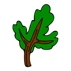 Obraz premium Cartoon doodle green tree isolated on white background. Vector illustration. 
