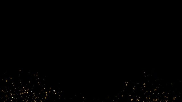 Golden Confetti Party Popper Explosions on a Black and Green Backgrounds. 3d loop animation, 4K.