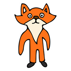 Cartoon doodle linear fox isolated on white background. Vector illustration. 