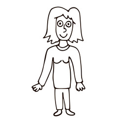 Cartoon doodle linear woman isolated on white background. Vector illustration.    