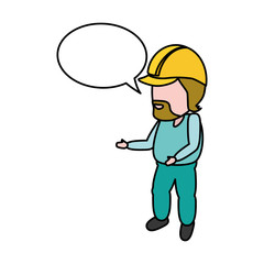 worker with hardhat and speech bubble