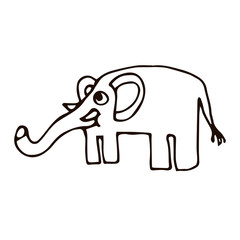 Cartoon doodle linear elephant isolated on white background. Vector illustration. 