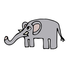 Cartoon doodle linear elephant isolated on white background. Vector illustration. 