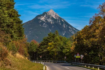 Fotobehang The Imsterberg mountain near the town of Imst in Tirol, Austria, Europe © rudiernst