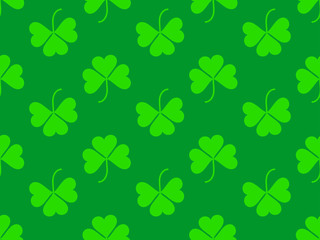Seamless pattern with clover leaves. St. Patrick's Day background with shamrock. Vector illustration