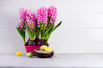 Easter scene with colored eggs