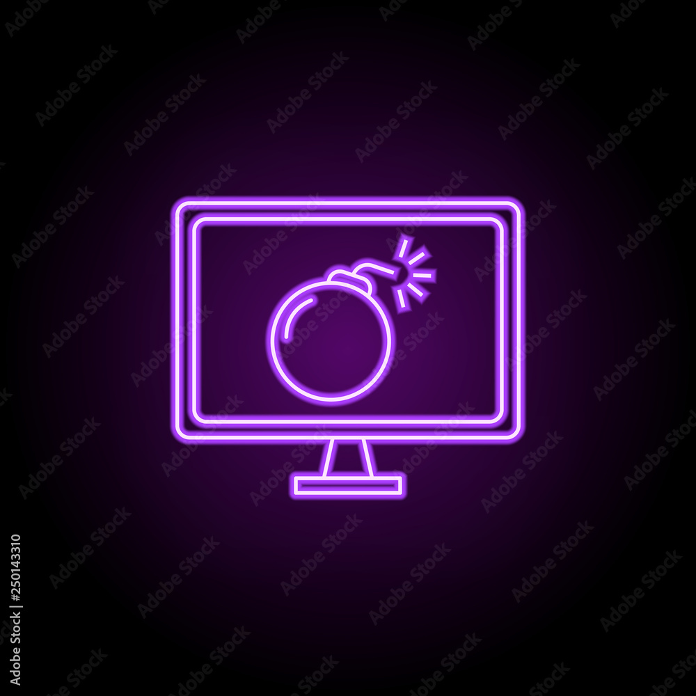 Poster computer in danger outline icon. elements of security in neon style icons. simple icon for websites,