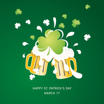 Saint Patricks Day lucky beer mugs green clover design banner