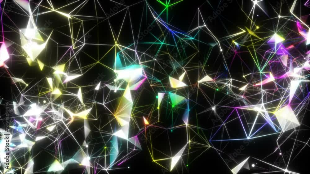 Poster multicolored rotating threads.beautiful 3d animation of the global digital network growing with numb