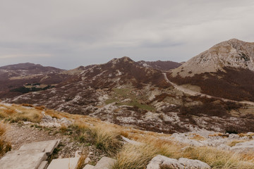 Panoramic view of the highest peaks of the Lovcen mountain national park in southwestern Montenegro. - Image.