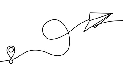 continuous line drawing of plane paper vector illustration. vector illustration. vector illustration for banner, poster, web, template. Black thin line image of plane paper icon - Vector