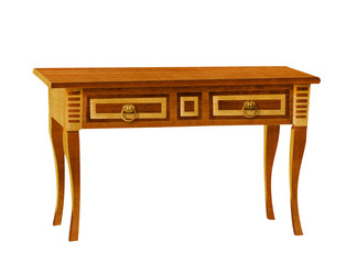 Low golden brown vintage table on a white background - illustration.