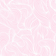 Seamless abstract white and pink hand drawn pattern, waves background