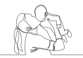continuous line drawing of family, parenthood and people concept - happy Mother playing with little baby at home - vector