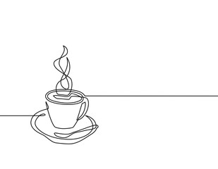 Continuous line drawing of a cup of coffee. Black and white vector illustration