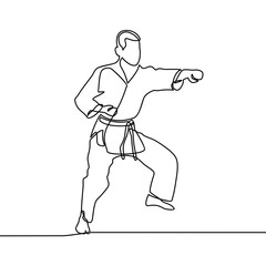 continuous line drawing of one male karate athlete - Vector