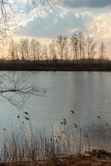 View of the river on a windy day in early spring