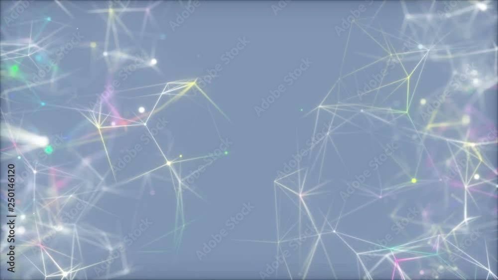 Poster rotating multi-colored threads on a blue background.3d rendered abstract plexus shapes. connection a