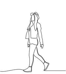 continuous line drawing of a businesswoman walking. one vector line - Vector