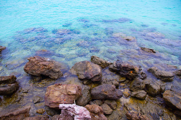 Sea blue with rock in summer