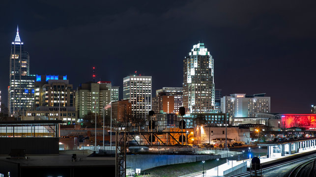 Raleigh skyline at night