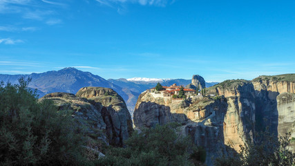 Meteora mountains in autumn with monastries