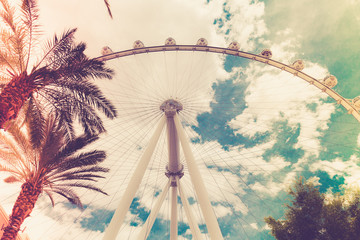 High Roller Ferris wheel with vintage retro filter, Las Vegas Nevada