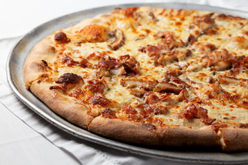 pepperoni and hot honey pizza close up. Tasty pepperoni pizza on a tray
