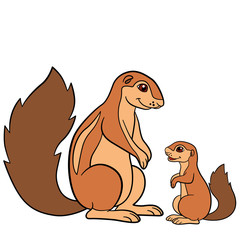 Cartoon animals. Mother xerus with her little cute baby.