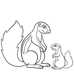 Coloring pages. Mother xerus with her little baby.