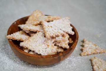 Cannoli chips in a bowl, selective focus