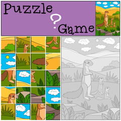 Education game: Puzzle. Mother xerus with her little cute babies.