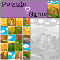 Education game: Puzzle. Two little cute xeruses.