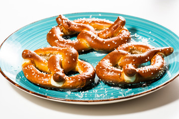 Fresh Hot Salt Pretzels on a Plate