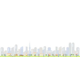 Obraz premium 街並み 人物 イラスト