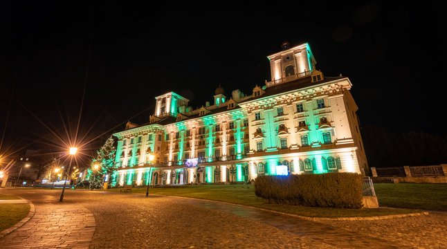 The Schloss Esterhazy at nighttime during the christmas season, Eisenstadt, Burgenland, Austria
