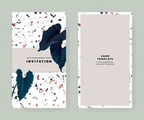 Foliage invitation card template design, King of heart plant on marble texture