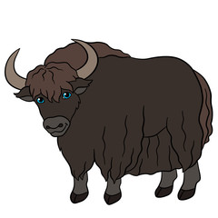 Cartoon animals. Cute beautiful yak smiles.