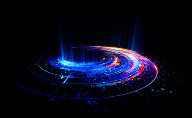 Abstract background. Motion swirl. Glowing circle. Bright spiral. Glow podium. Empty Scene. Space tunnel. Light ellipse. Glint galaxy. Oval stage. Led studio. Lens flare. Glare ring. Show disc.