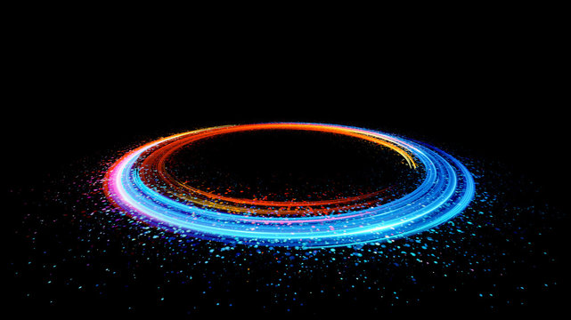 Abstract background. Motion swirl. Glowing circle. Bright spiral. Glow podium. Empty Scene. Space tunnel. Light ellipse. Glint galaxy. Oval stage. Led studio. Lens flare. Glare ring. Show disc.