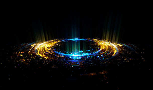 Abstract background. Motion swirl. Glowing circle. Bright spiral. Glow podium. Empty Scene. Space tunnel. Light ellipse. Glint galaxy. Oval stage. Led studio. Lens flare. Glare ring. Show disc.