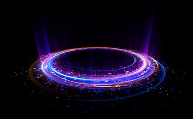 Abstract background. Motion swirl. Glowing circle. Bright spiral. Glow podium. Empty Scene. Space...