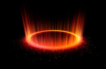 Abstract background. Motion swirl. Glowing circle. Bright spiral. Glow podium. Empty Scene. Space tunnel. Light ellipse. Glint galaxy. Oval stage. Led studio. Lens flare. Glare ring. Show disc. - obrazy, fototapety, plakaty